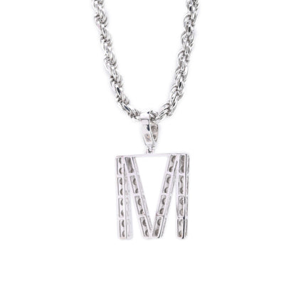 925 Silver Natural 0.15 CTW Diamond Initial Alphabet "M" Pendant 2g Unisex Charm