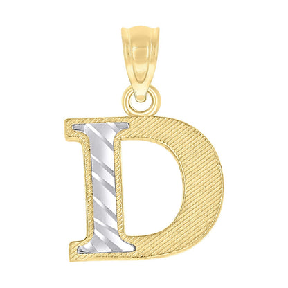 10k Yellow & White Gold Initial Letter "D" Pendant 0.6g Alphabet Unisex Charm