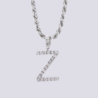 925 Silver Natural 0.15 CTW Diamond Initial Alphabet "Z" Pendant 2g Unisex Charm