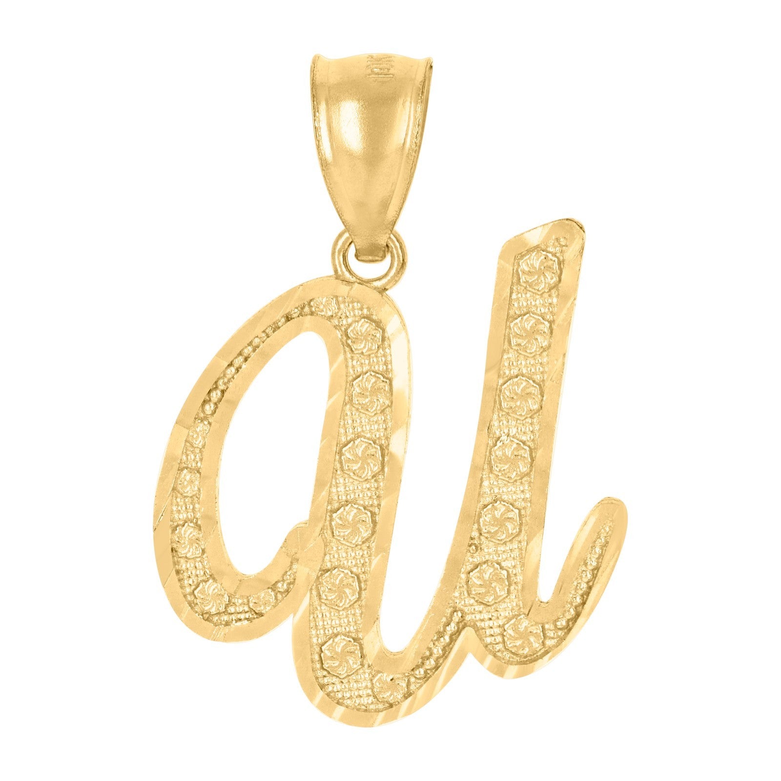10k Yellow Gold Floral Initial Letter "U" Pendant 1.7g Alphabet Unisex Charm