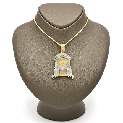 10k Yellow Gold 3.85CTW Natural Round Diamond Jesus Head Pendant 23.7g Charm