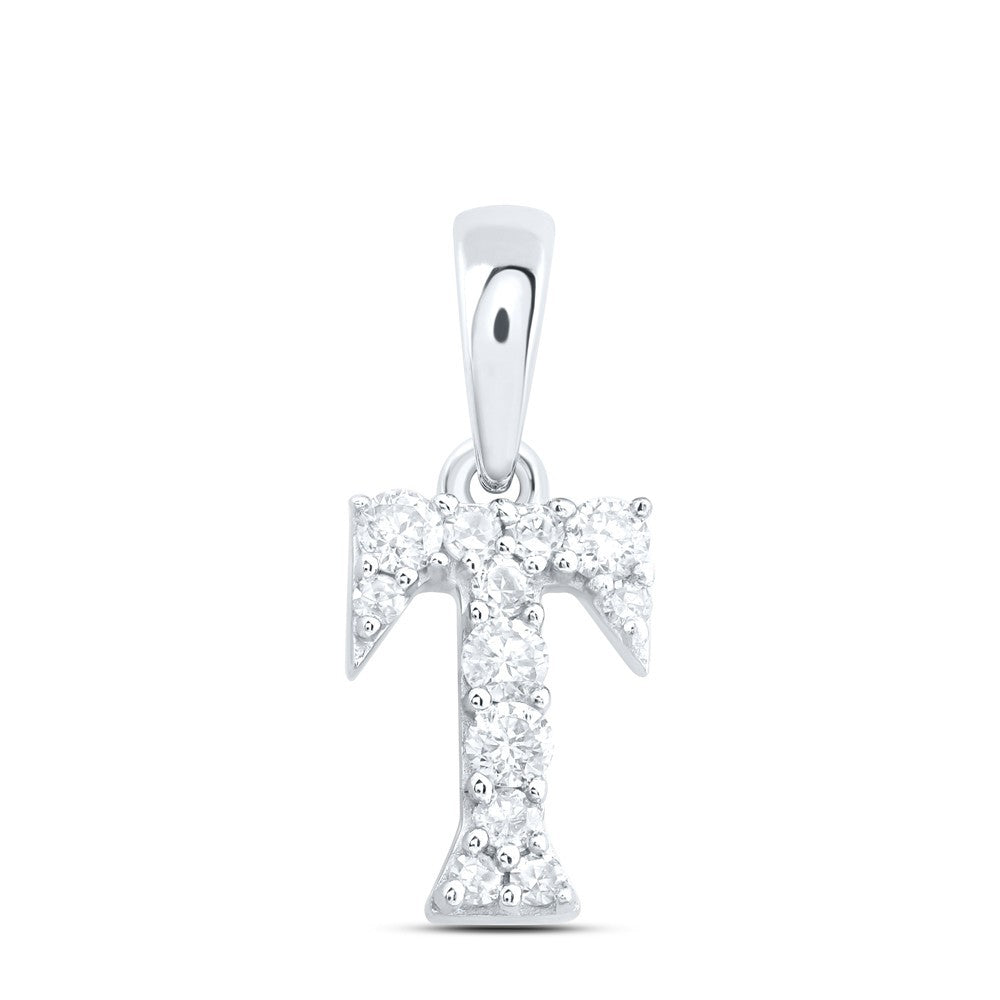 0.11CTW Natural Diamond 0.34g 10k White Gold Initial "T" Pendant Letter Charm