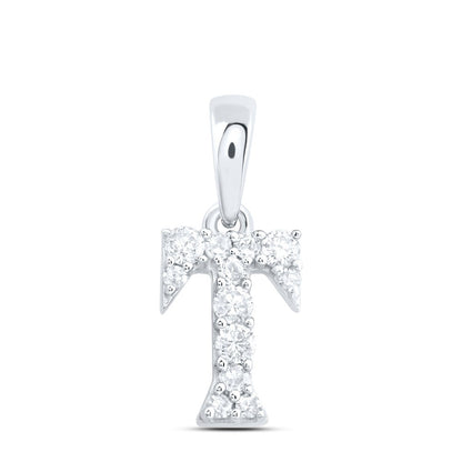 0.11CTW Natural Diamond 0.34g 10k White Gold Initial "T" Pendant Letter Charm
