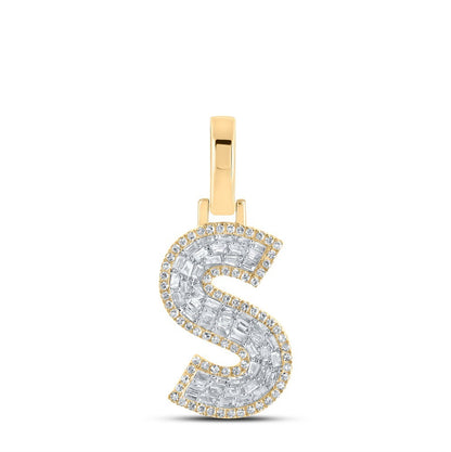 10k Yellow Gold Mens 0.4 CTW Baguette Diamond Initial "S" Charm 1.78g Pendant