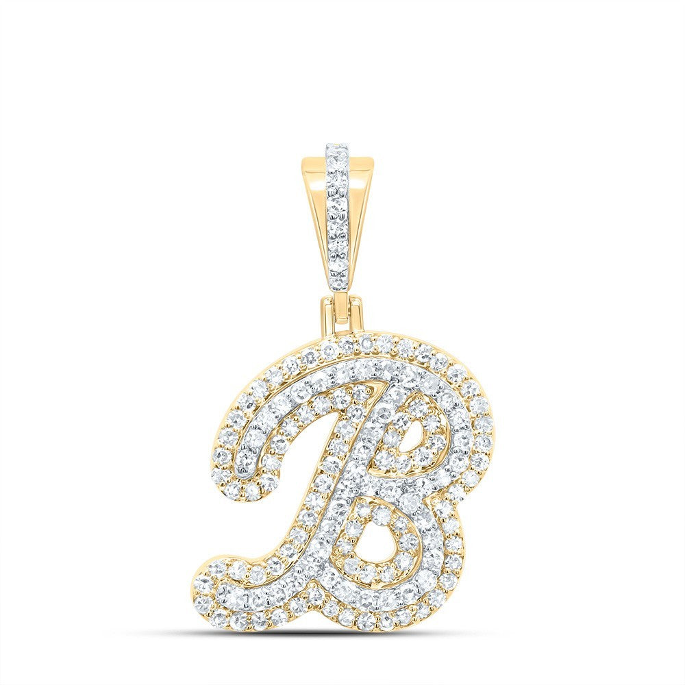 0.45CTW Natural Diamond 10k Yellow Gold 1.81g Initial Letter "B" Pendant Charm