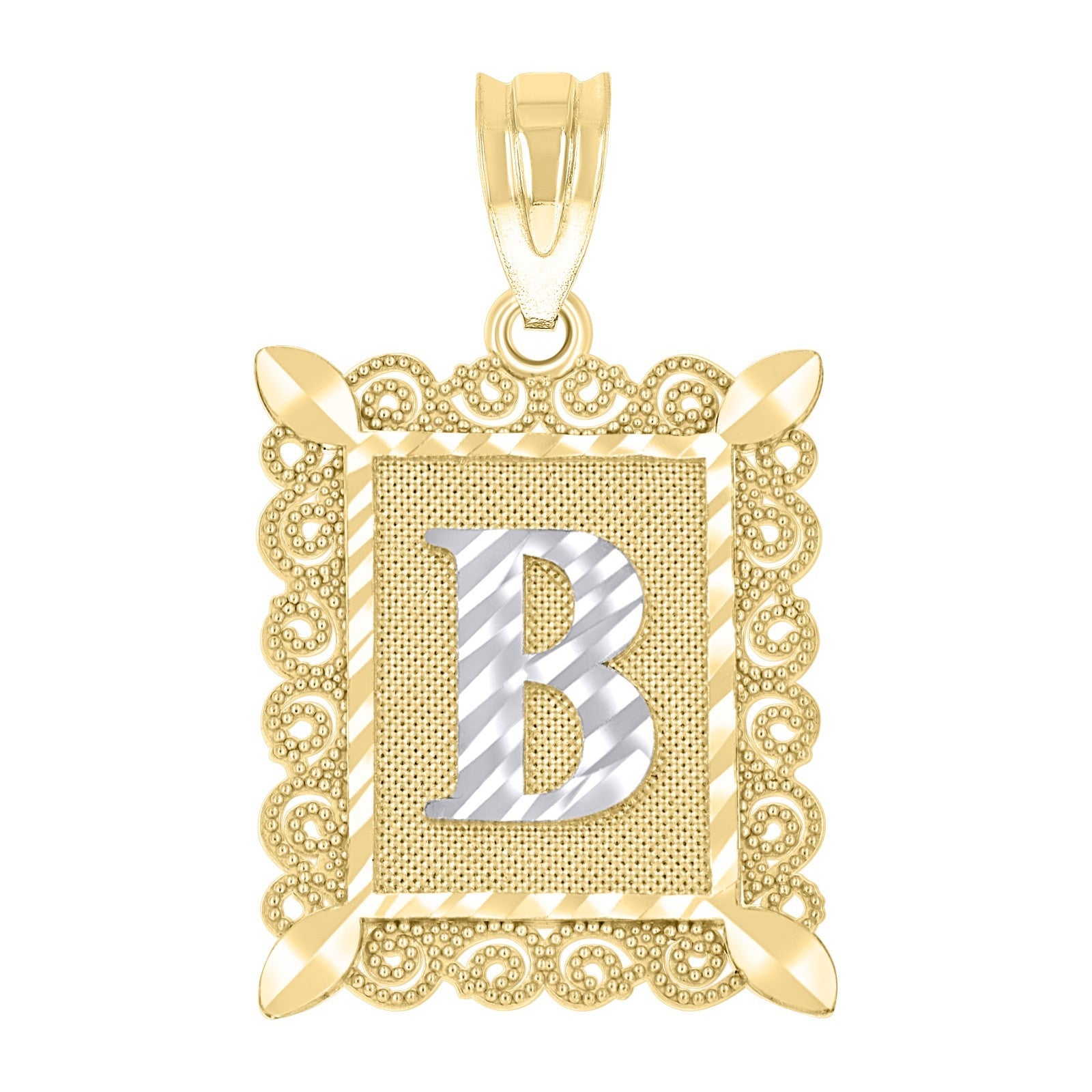 10k Yellow & White Gold Initial Letter "B" Pendant 2.2g Alphabet Unisex Charm