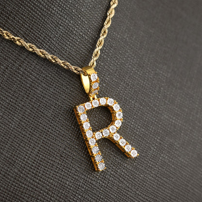 925 Yellow Natural 0.15 CTW Diamond Initial Alphabet "R" Pendant 2g Unisex Charm