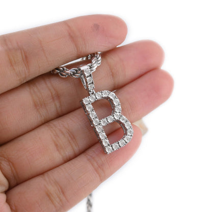 925 Silver Natural 0.15 CTW Diamond Initial Alphabet "B" Pendant 2g Unisex Charm