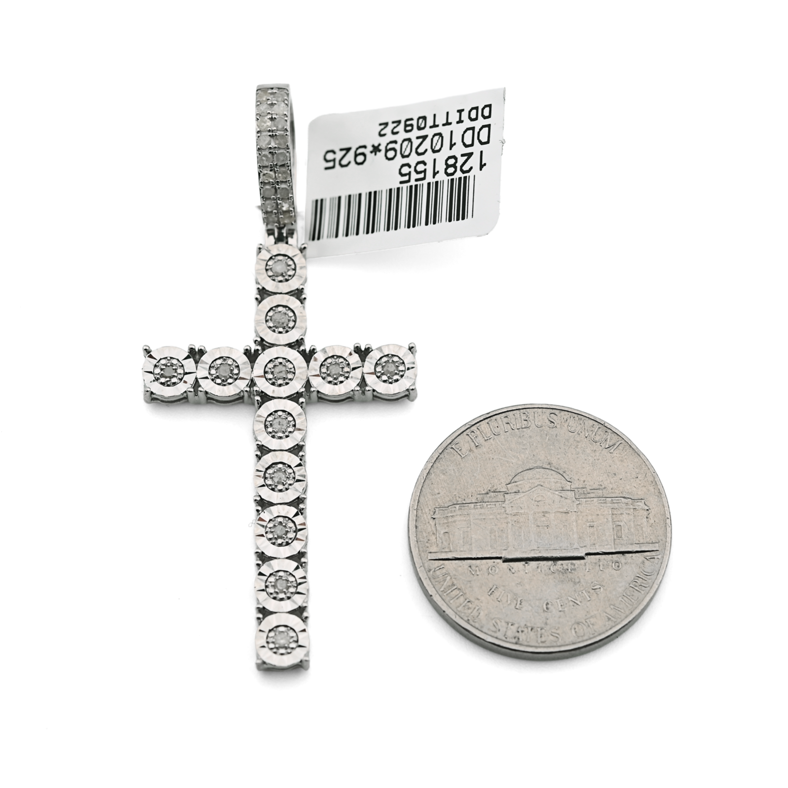 925 Sterling Silver 0.35CTW Natural Diamond Cross Pendant 2.7g Charm For Unisex