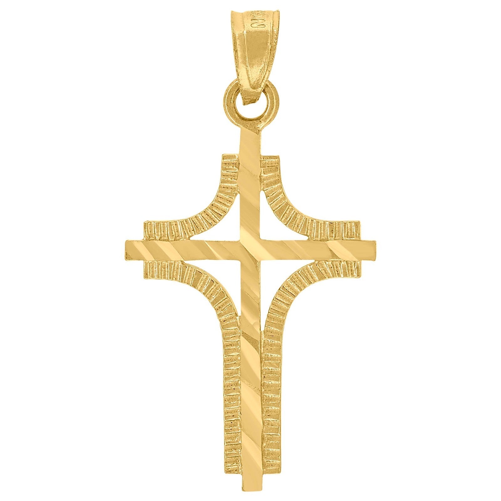Mens Womens 10k Yellow Gold Diamond Cut Cross Religious Charm 0.9g Pendant