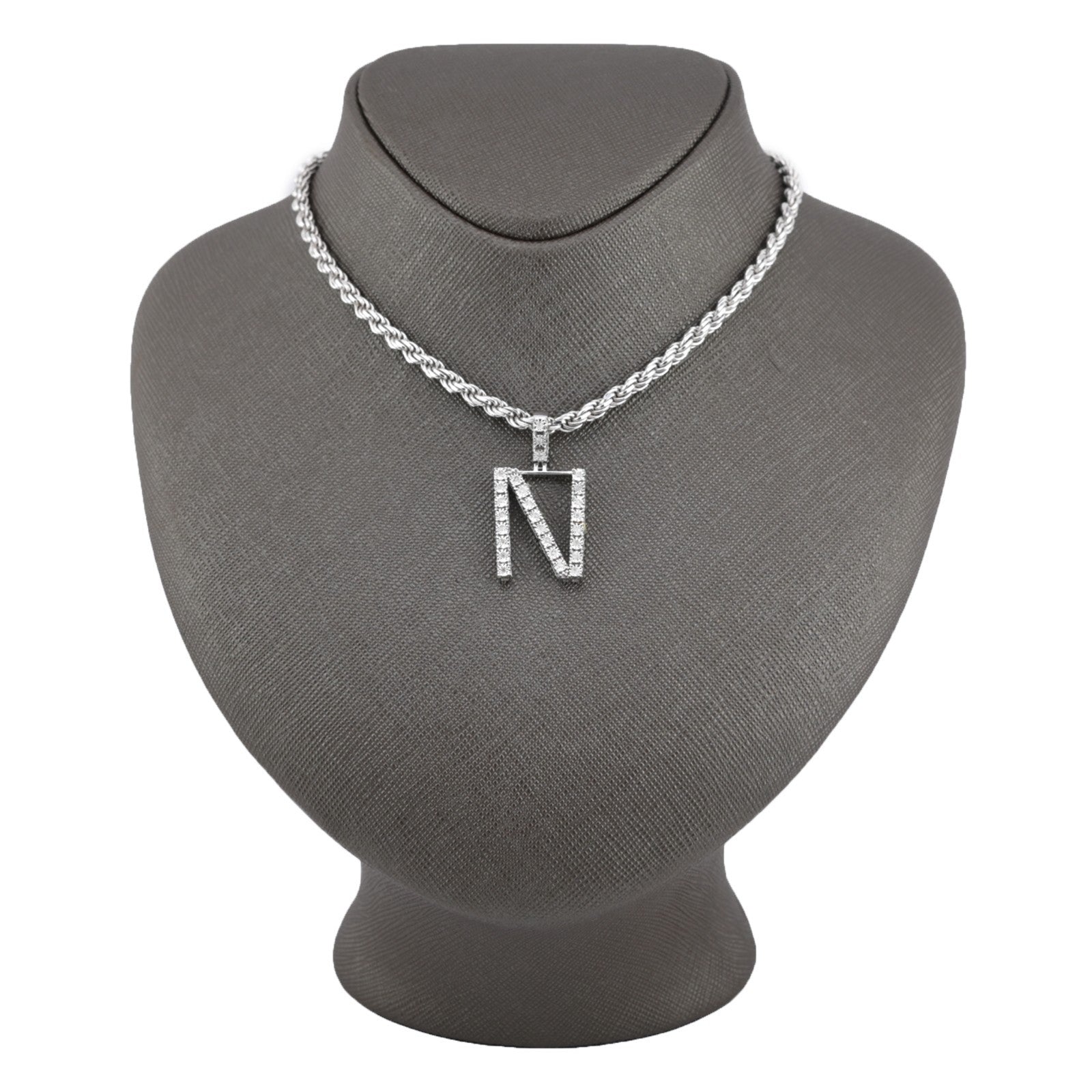 925 Silver Natural 0.15 CTW Diamond Initial Alphabet "N" Pendant 2g Unisex Charm