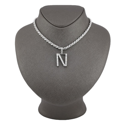 925 Silver Natural 0.15 CTW Diamond Initial Alphabet "N" Pendant 2g Unisex Charm