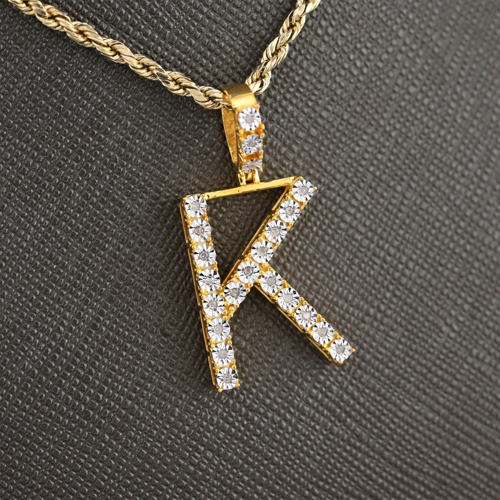 925 Yellow Natural 0.15 CTW Diamond Initial Alphabet "K" Pendant 2g Unisex Charm
