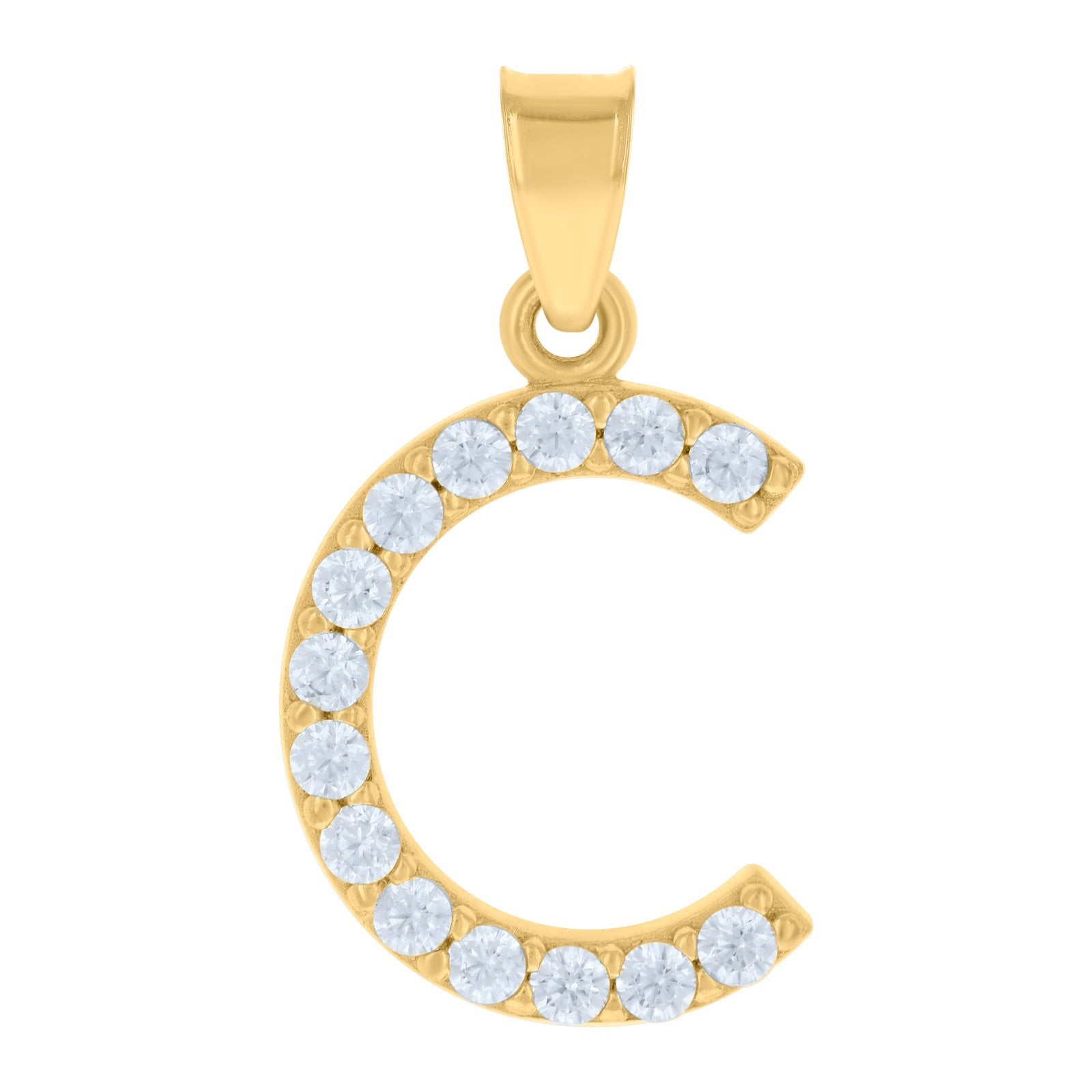 10k Yellow Gold Cubic Zirconia Initial Letter "C" Pendant 1g Alphabet Charm