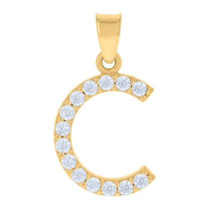 10k Yellow Gold Cubic Zirconia Initial Letter "C" Pendant 1g Alphabet Charm