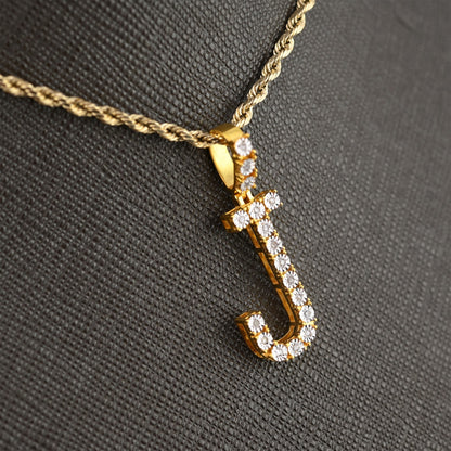925 Yellow Natural 0.15 CTW Diamond Initial Alphabet "J" Pendant 2g Unisex Charm