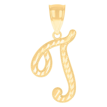 10k Yellow Gold Initial Letter "T" Script Pendant 0.9g Alphabet Unisex Charm