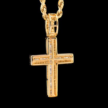 10k Yellow Gold 0.61CTW Natural Round/Baguette Diamond Cross Pendant 2.5g Charm