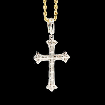 10k White Gold 0.87CTW Natural Round & Baguette Diamond Cross Pendant 6.3g Charm