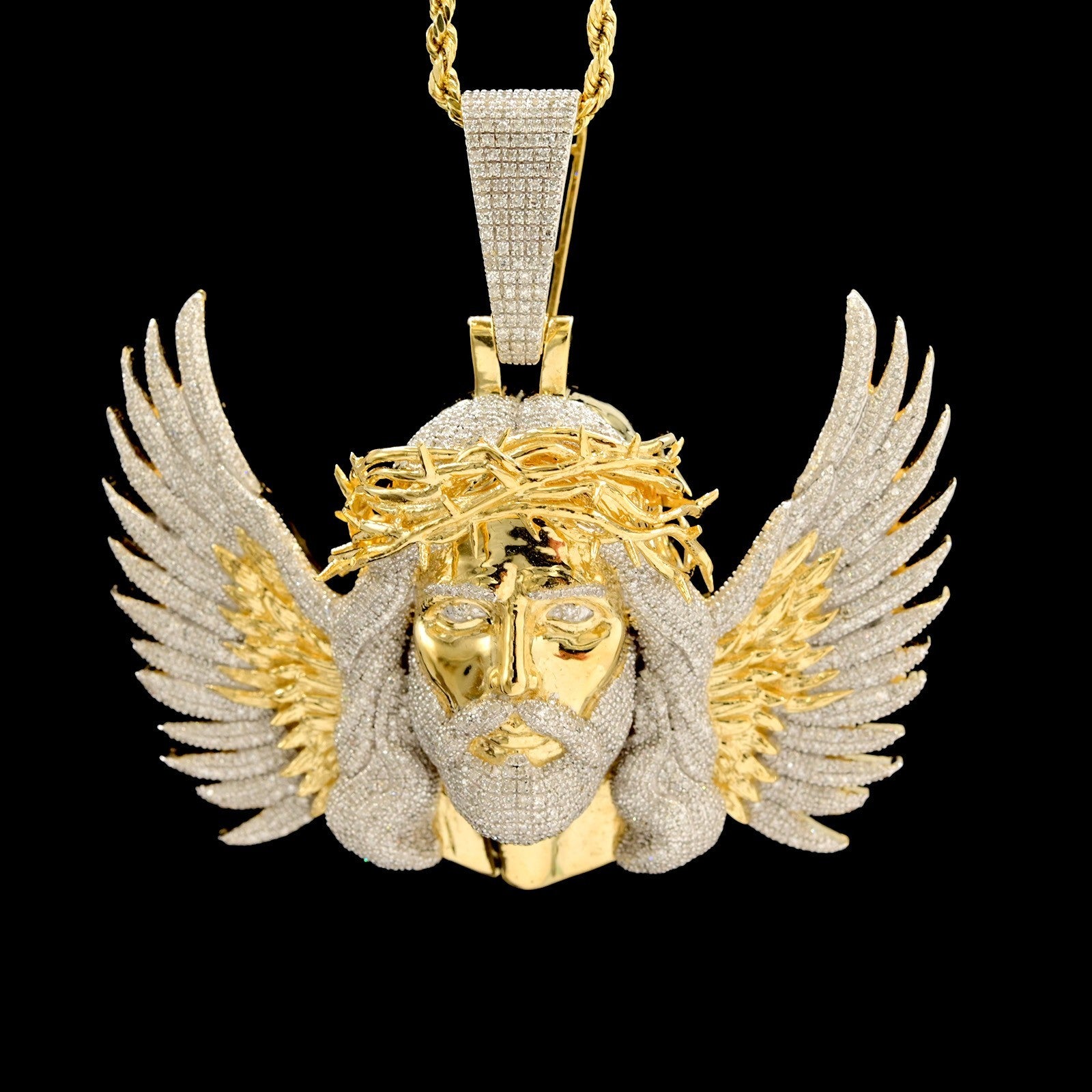 10k Yellow Gold 3.9CTW Natural Round Diamond Jesus w/ Wing Pendant 35g Charm