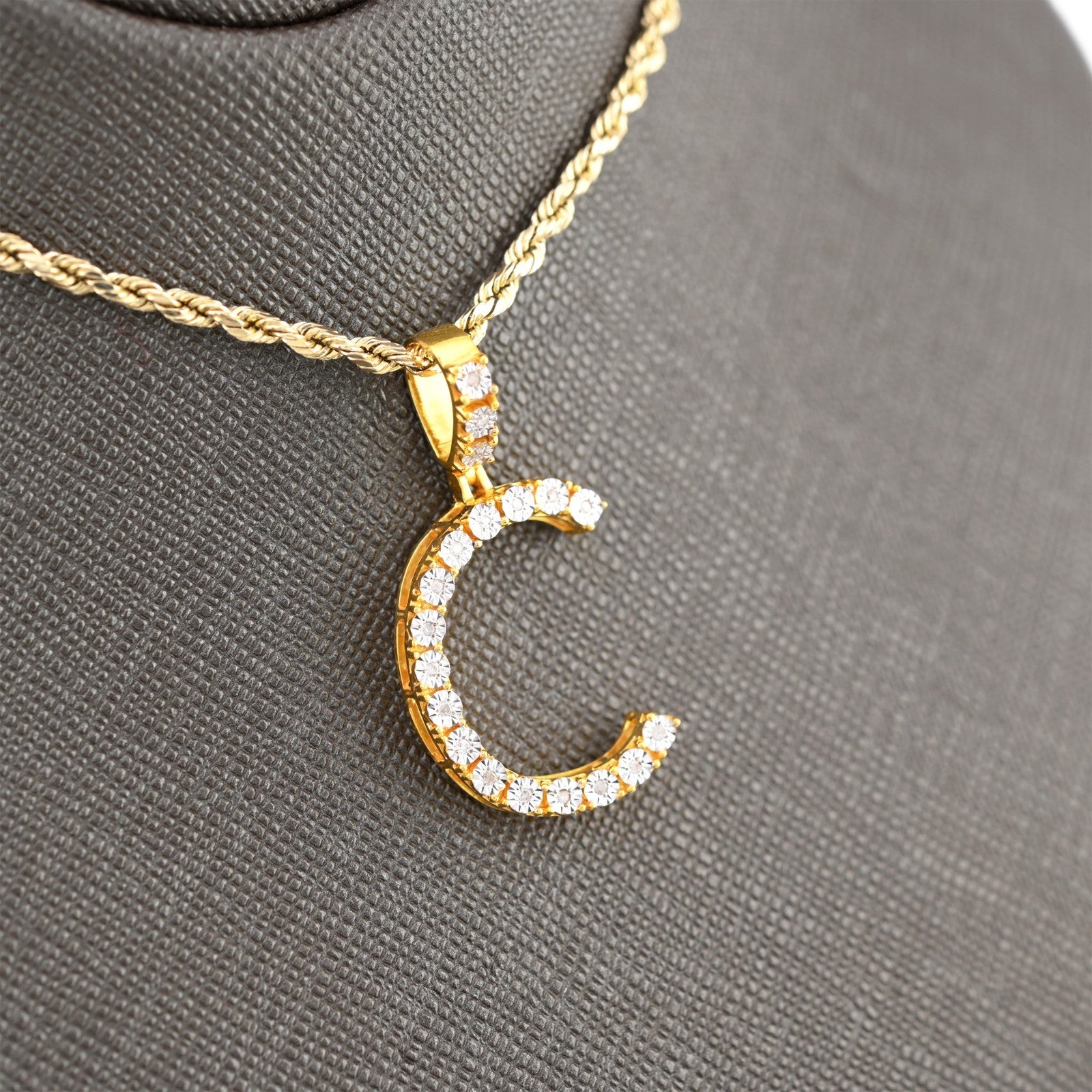 925 Yellow Natural 0.15 CTW Diamond Initial Alphabet "C" Pendant 2g Unisex Charm