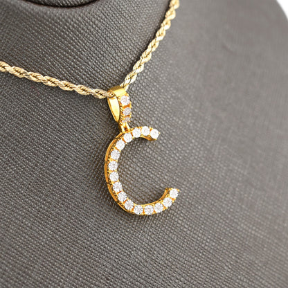 925 Yellow Natural 0.15 CTW Diamond Initial Alphabet "C" Pendant 2g Unisex Charm