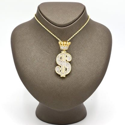 10k Yellow Gold 3.5CTW Round & Baguette Diamond Dollar Sign Pendant 17.8g Charm