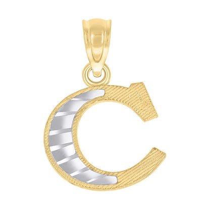 10k Yellow & White Gold Initial Letter "C" Pendant 0.6g Alphabet Unisex Charm