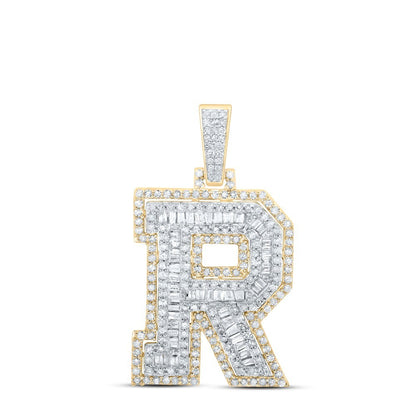 10k Yellow Gold Mens 0.91 CTW Baguette Diamond Initial "R" Charm 3.74g Pendant