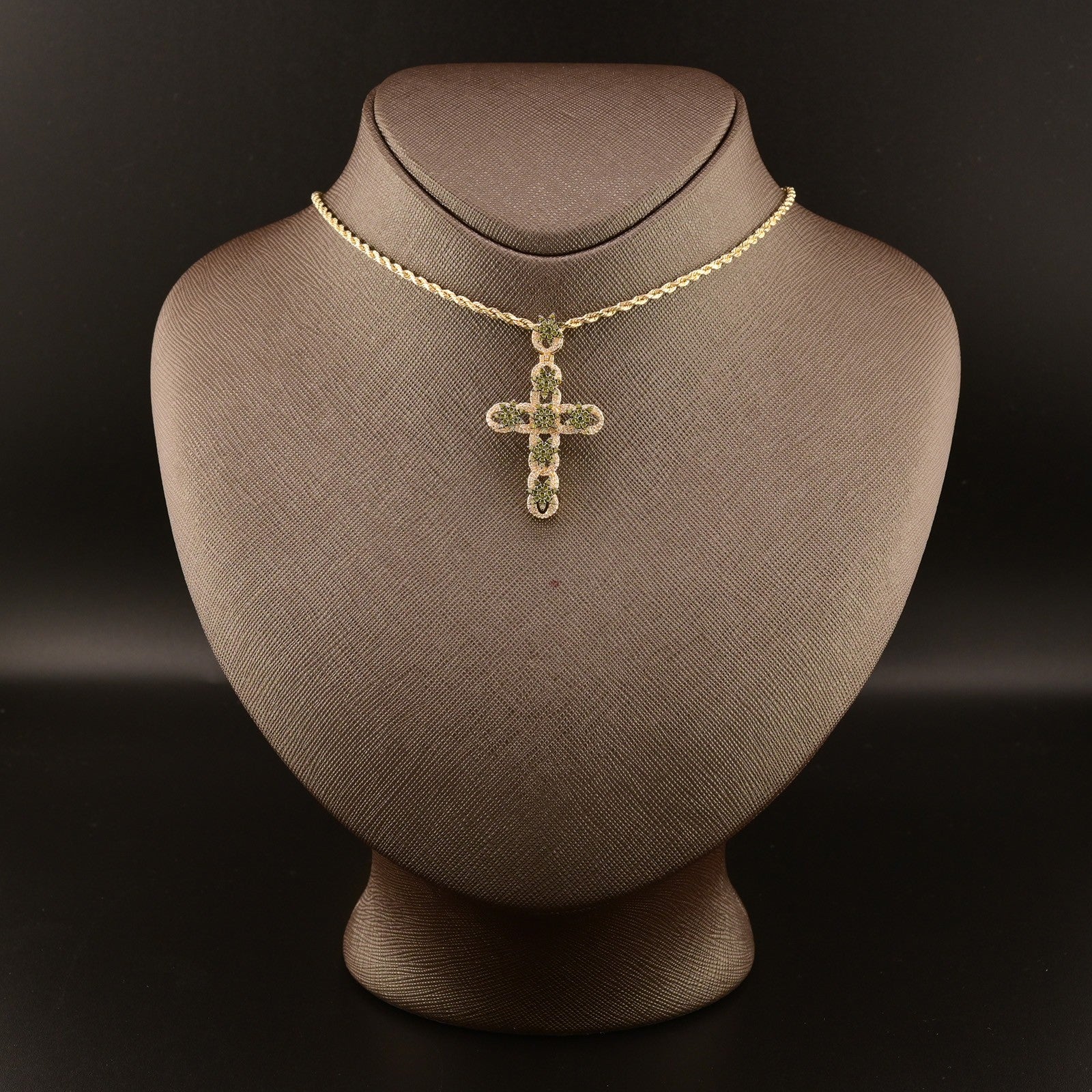 10k Yellow Gold 0.75CTW Natural Diamond Cross w/ Flower on Top Pendant 5g Charm