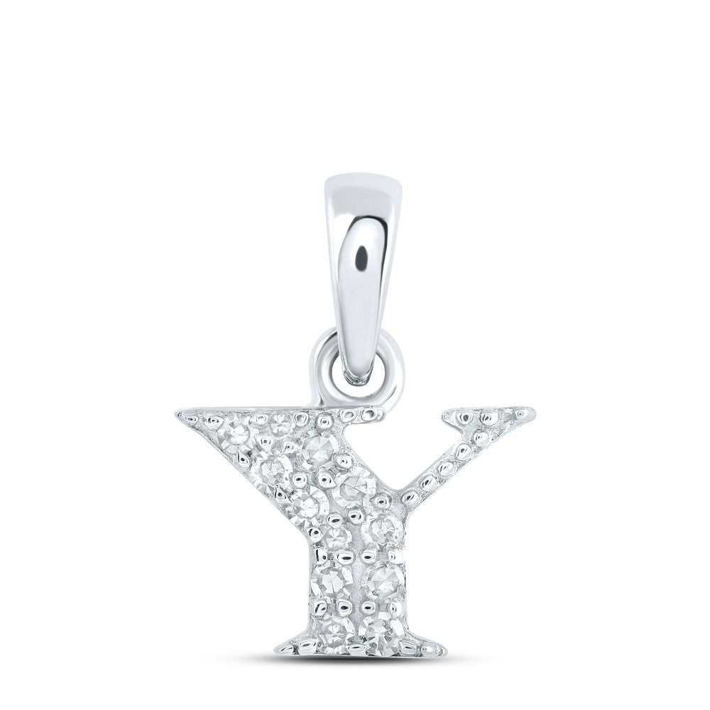 0.05CTW Natural Diamond 0.4g 10k White Gold Initial "Y" Pendant Letter Charm
