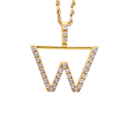 925 Yellow Natural 0.15 CTW Diamond Initial Alphabet "W" Pendant 2g Unisex Charm