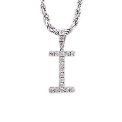 925 Silver Natural 0.15 CTW Diamond Initial Alphabet "I" Pendant 2g Unisex Charm