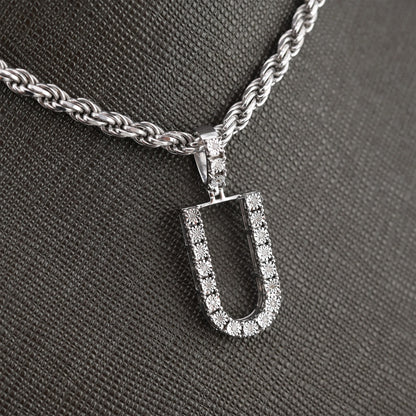 925 Silver Natural 0.15 CTW Diamond Initial Alphabet "U" Pendant 2g Unisex Charm