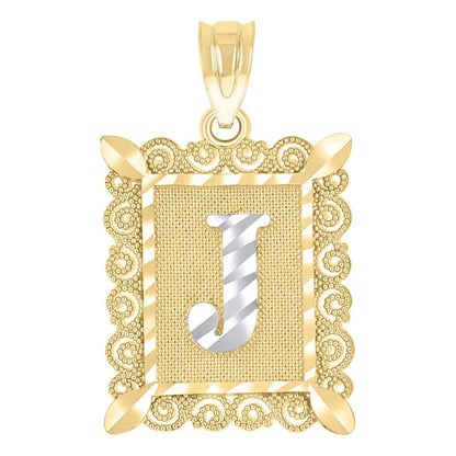 10k Yellow & White Gold Initial Letter "J" Pendant 1g Alphabet Unisex Charm