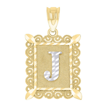 10k Yellow & White Gold Initial Letter "J" Pendant 2.2g Alphabet Unisex Charm