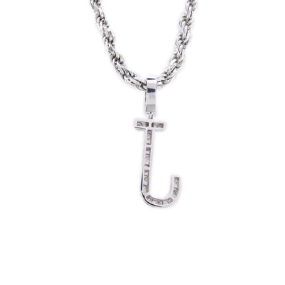 925 Silver Natural 0.15 CTW Diamond Initial Alphabet "J" Pendant 2g Unisex Charm