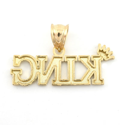 10k Yellow Gold Crown KING Charm Diamond Cut Pendant 1.125" Men 25mm 2g