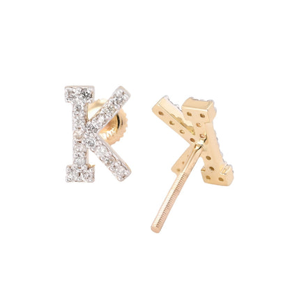 10k Yellow Gold Initial "K" 0.28CTW Natural Diamond Studs Alphabet 1.12g Earring
