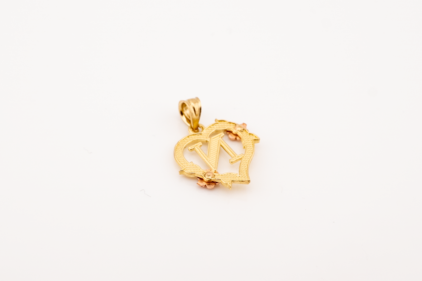 10k Yellow Gold "N" Alphabet Heart Pendant 0.9g Diamond Cut Initial Women Charm