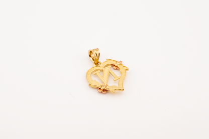 10k Yellow Gold "N" Alphabet Heart Pendant 0.9g Diamond Cut Initial Women Charm