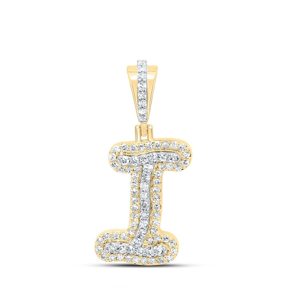 0.27CTW Natural Diamond 10k Yellow Gold 1.39g Initial "I" Pendant Alphabet Charm