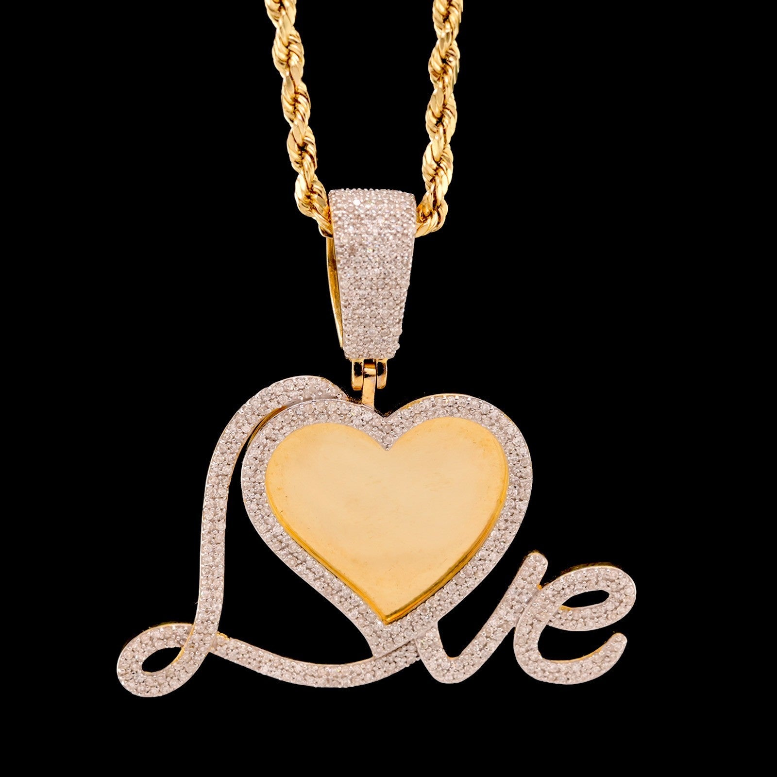 10k Yellow Gold 1.05CTW Natural Diamond Love Picture Memory Pendant 6.2g Charm
