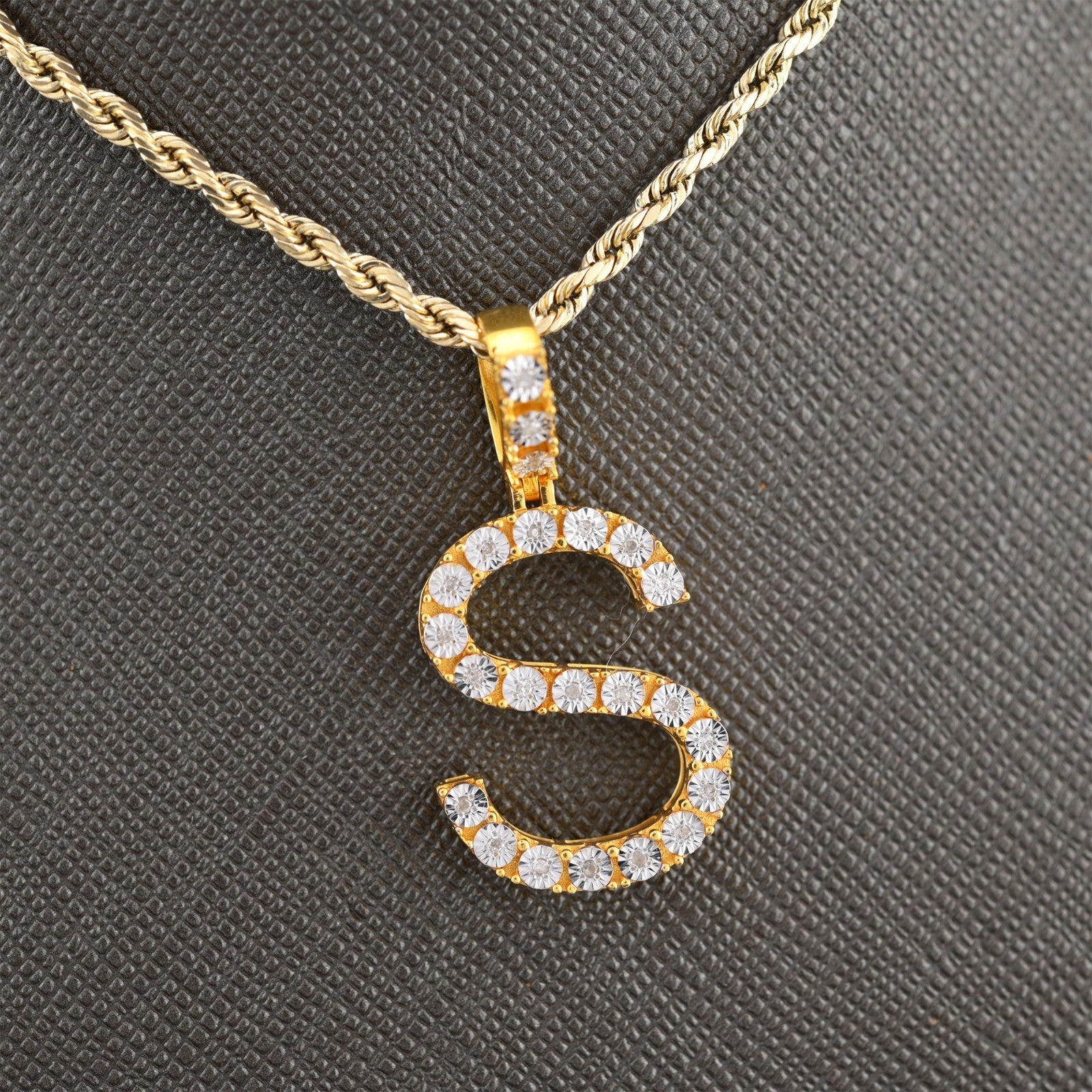 925 Yellow Natural 0.15 CTW Diamond Initial Alphabet "S" Pendant 2g Unisex Charm