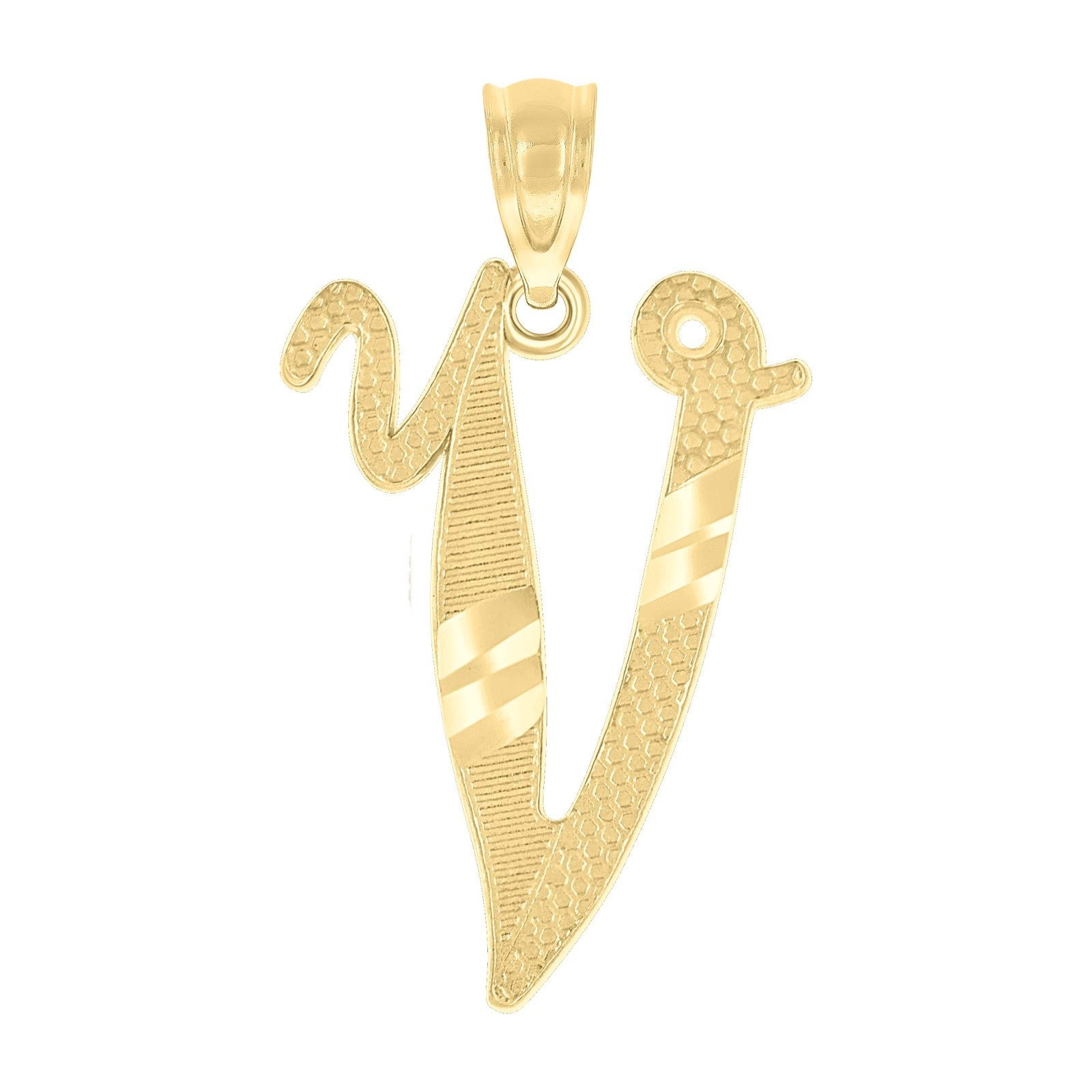 10k Yellow Gold Initial Letter "V" Pendant 0.6g Alphabet Unisex Charm