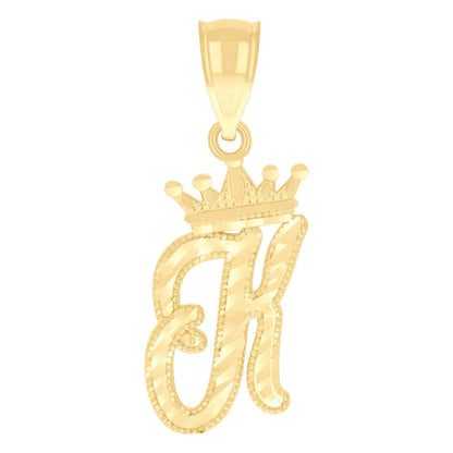 10k Yellow Gold Crown Initial Letter "K" Pendant 1.1g Alphabet Unisex Charm