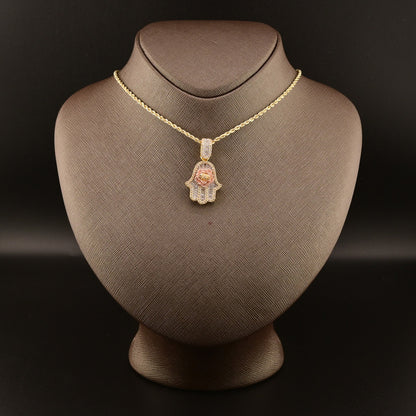 10k Yellow Gold 1.5CTW Round/Baguette Diamond Hamsa Hand Rose Pendant 7.7g Charm