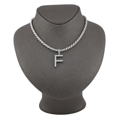925 Silver Natural 0.15 CTW Diamond Initial Alphabet "F" Pendant 2g Unisex Charm