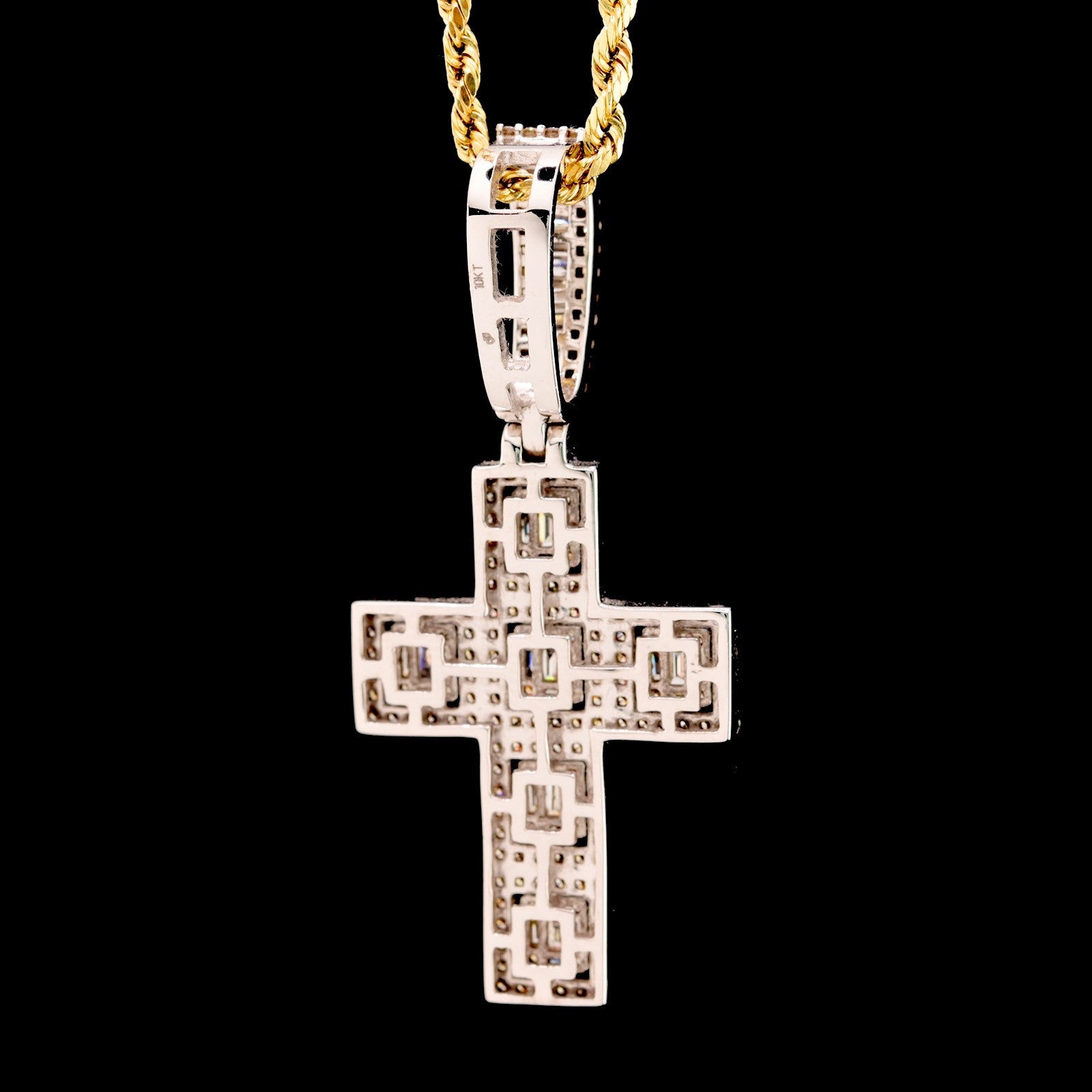 10k White Gold 2CTW Natural Round & Baguette Diamond Cross Pendant 6.4g Charm