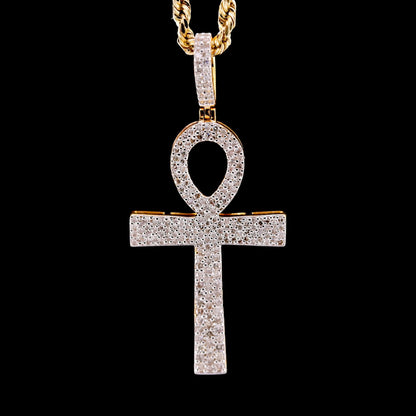10k Yellow Gold 0.6CTW Natural Round Diamond Ankh Cross Pendant 2.6g Charm